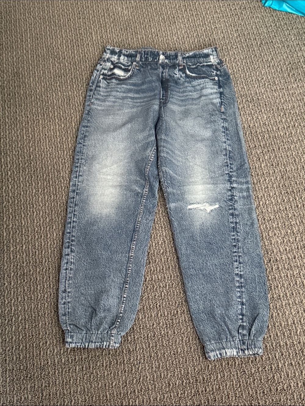 rag & bone Washed Blue Boyfriend Jeans with Elastic Cuffs